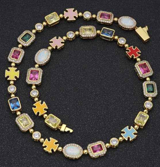 Gold-Plated Hip-Hop Gemstone Necklace